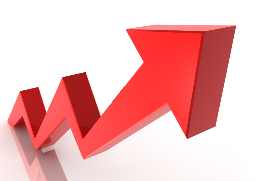 jagged red arrow moving up showing growth
